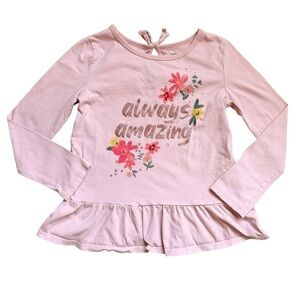 Carter's Size 7 Girls Cotton light pink Floral ruffled long sleeve top
